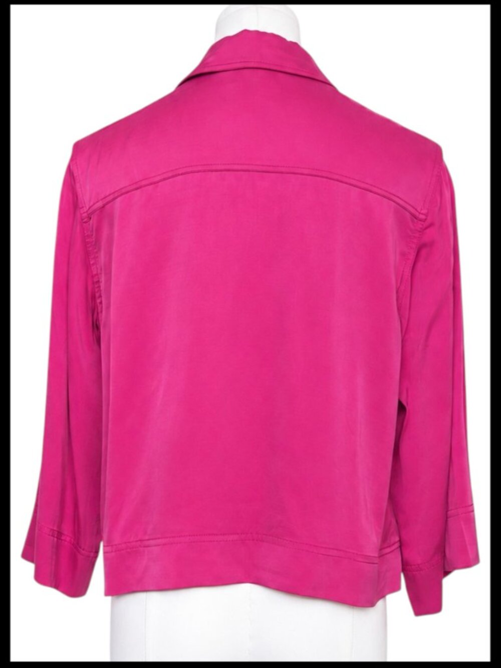 GANNI Washed Satin Crop Shirt Fuchsia Pink Blazer 36 US 4 - Picture 6 of 9